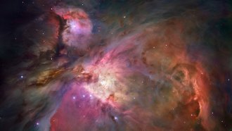 A Hubble Space Telescope picture captures the spectacular view of a star-forming region, the Orion Nebula.