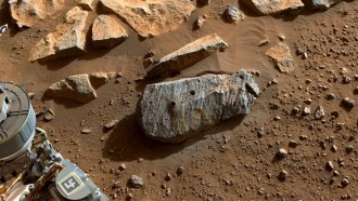 Mars rock with holes drilled in it by Perseverance