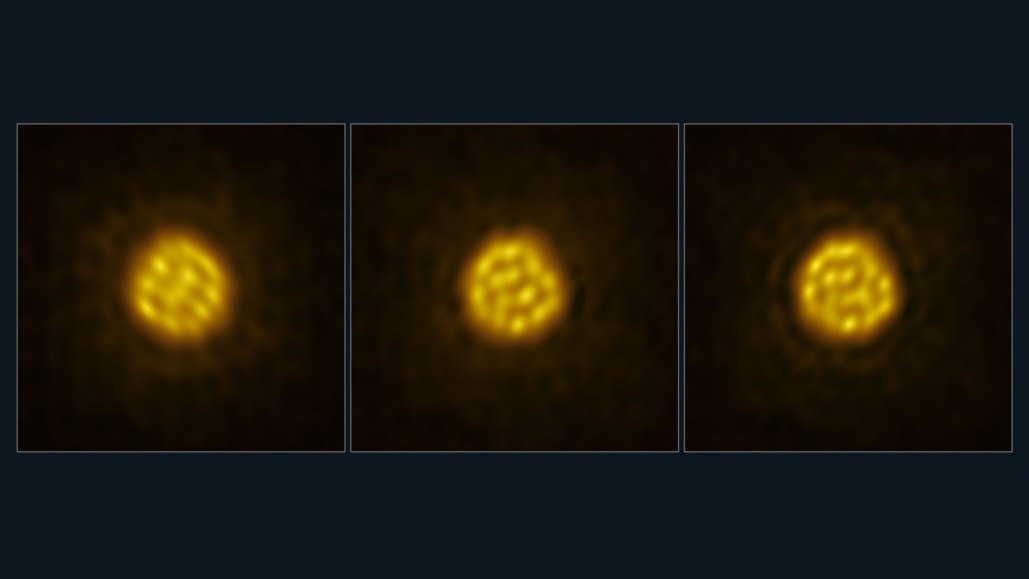 Three yellow circles filled with different patterns of light and dark